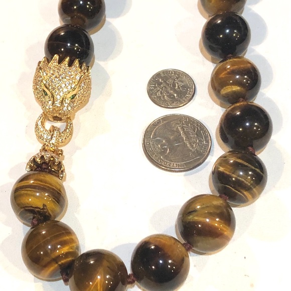 Gorgeous Tiger Eye Necklace wth Huge CZ Pave - Picture 6 of 6